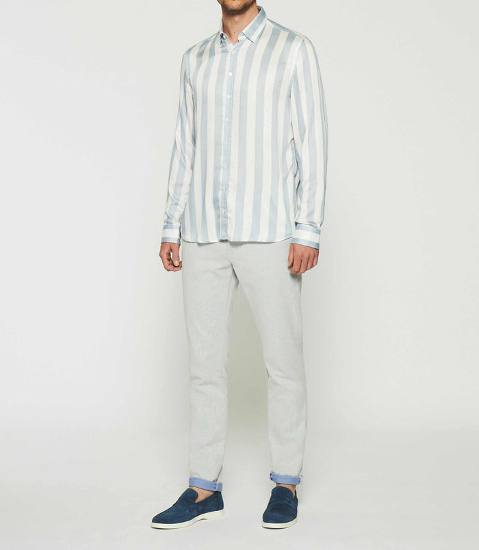 izac Chemise à rayures en satin blanc et ciel KENNA