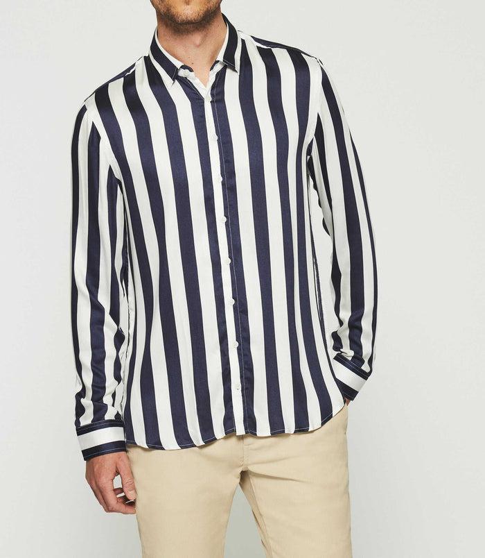 Izac Chemise à Rayures En Satin Blanc Et Marine KENNA