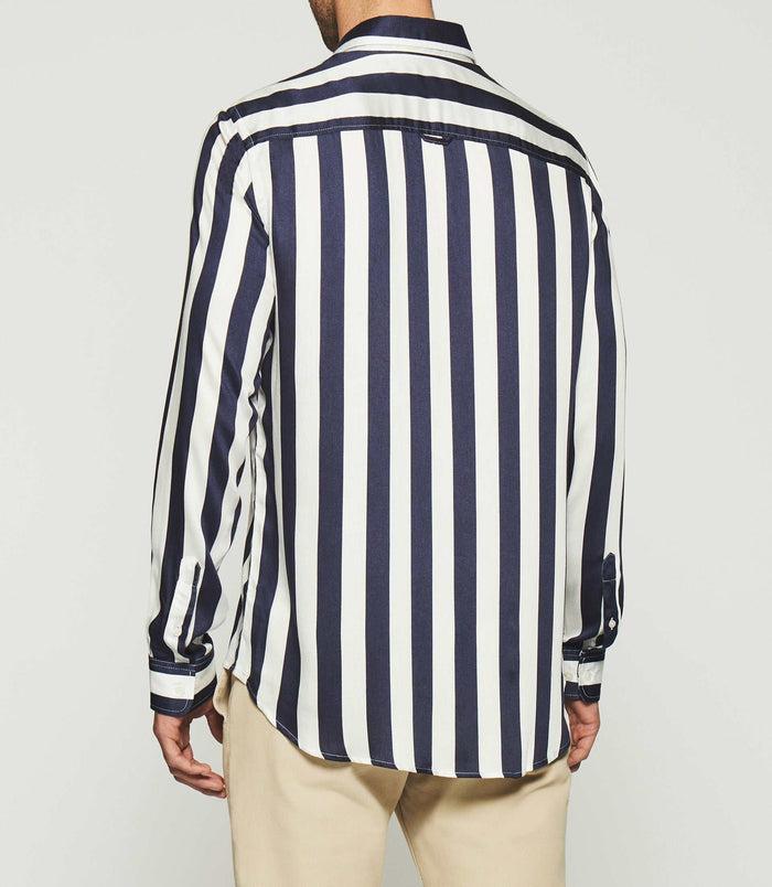 Izac Chemise à Rayures En Satin Blanc Et Marine KENNA