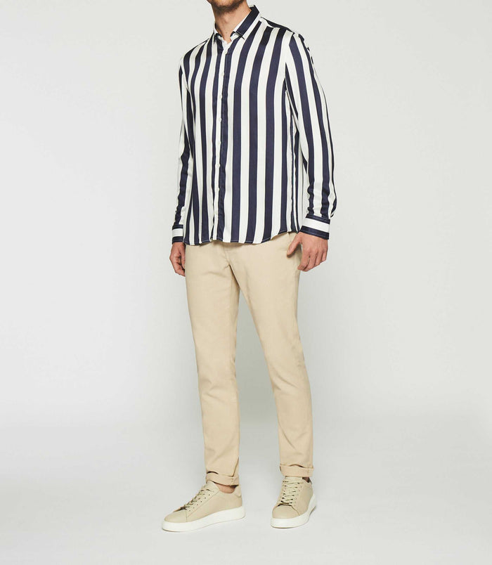 izac Chemise à rayures en satin blanc et marine KENNA