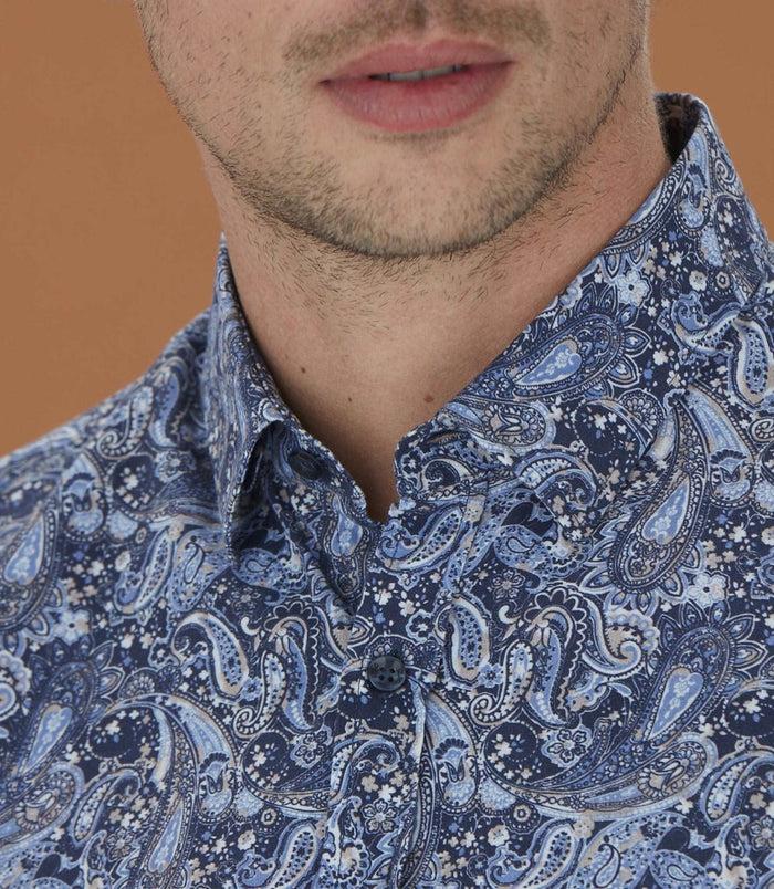 Izac Chemise Casual à Imprimé Cachemire Bleu Ciel "Mateo"