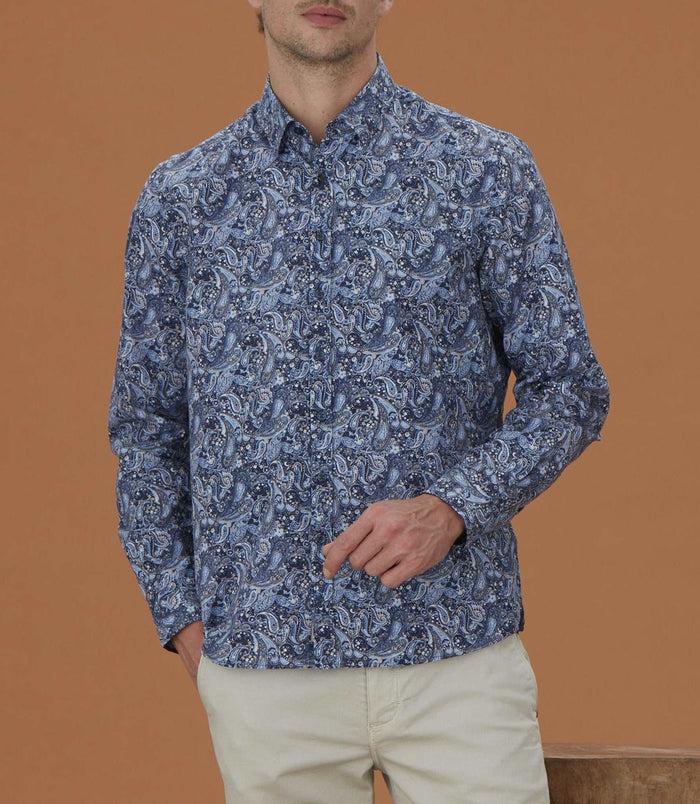izac Chemise casual à imprimé cachemire bleu ciel "Mateo"