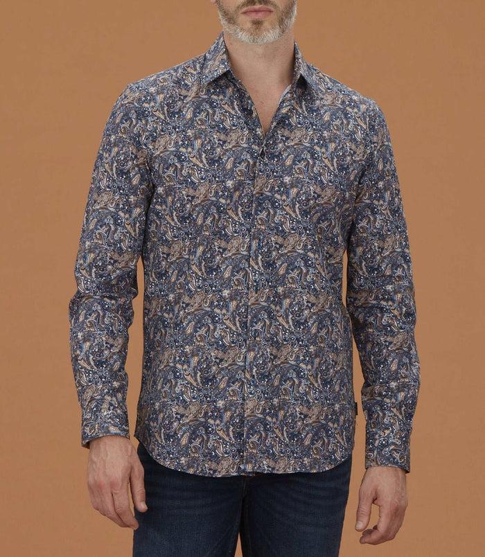 izac Chemise casual à imprimé cachemire camel "Mathis"