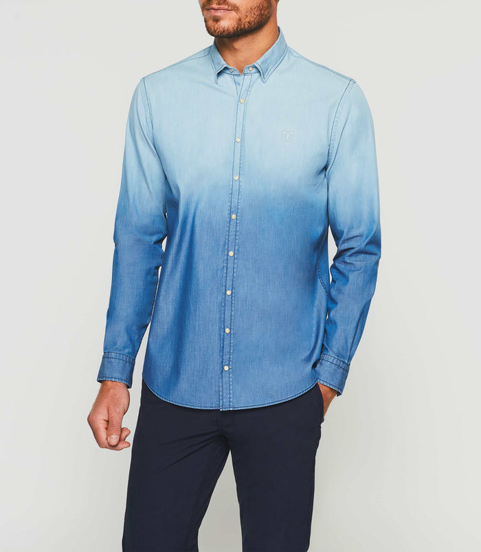 Izac Chemise Casual Dégradé Dip Dye En Jean Bleu "Kim"