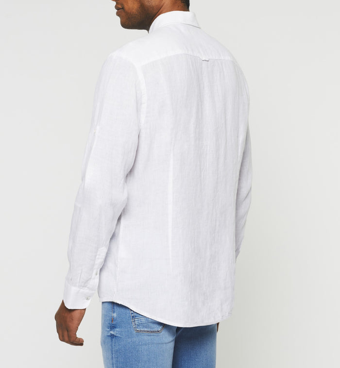 Izac Chemise Casual En Lin Et Coton Blanche KISSOUT