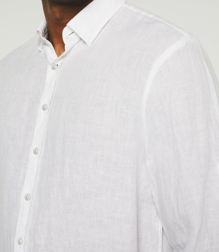 Izac Chemise Casual En Lin Et Coton Blanche KISSOUT
