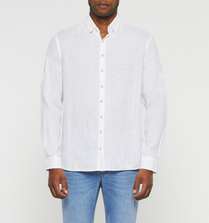 izac Chemise casual en lin et coton blanche KISSOUT
