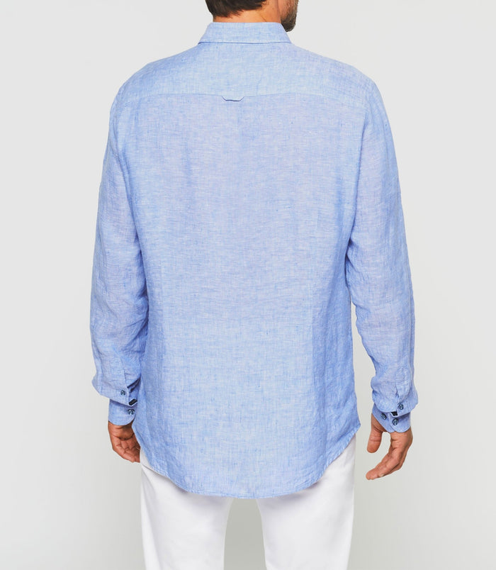 Izac Chemise Casual En Lin Et Coton Bleu Indigo KISSOUT