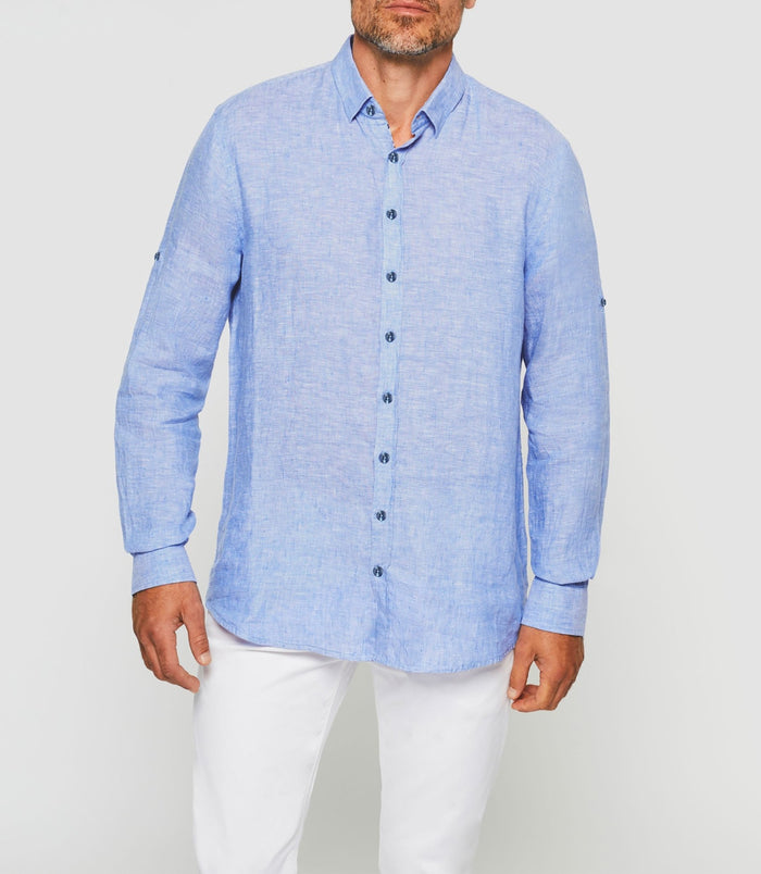 izac Chemise casual en lin et coton bleu indigo KISSOUT