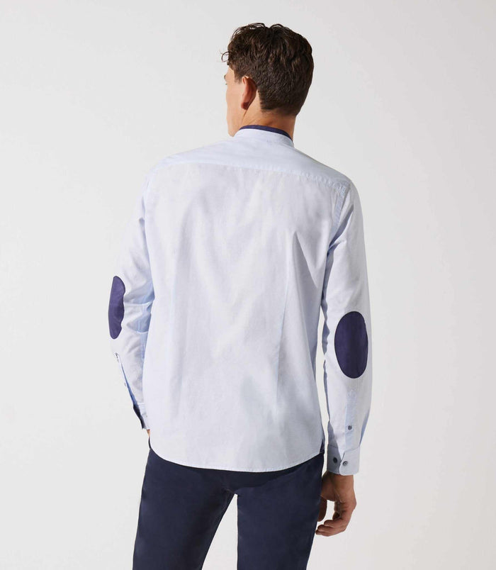 Izac Chemise Col Mao à Coudières Bleu Ciel Et Marine JOY