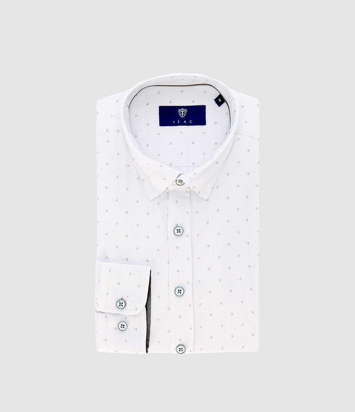 izac Chemise droite imprimée à coudières blanche et kaki JORGE