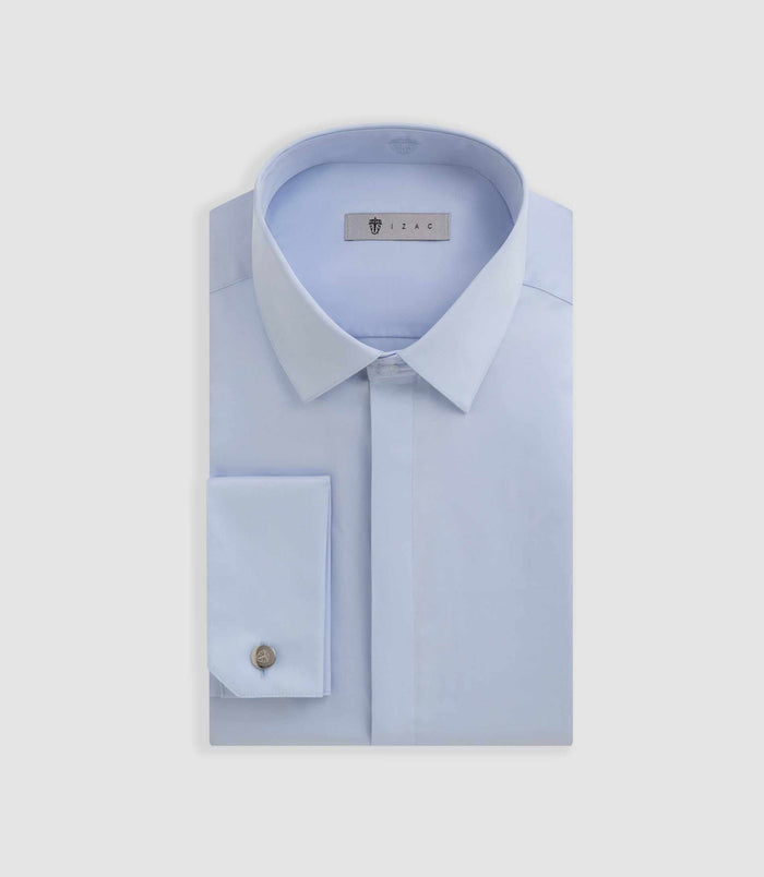 Izac Chemise En Satin De Coton Bleu Ciel SATINMIXTESLIM