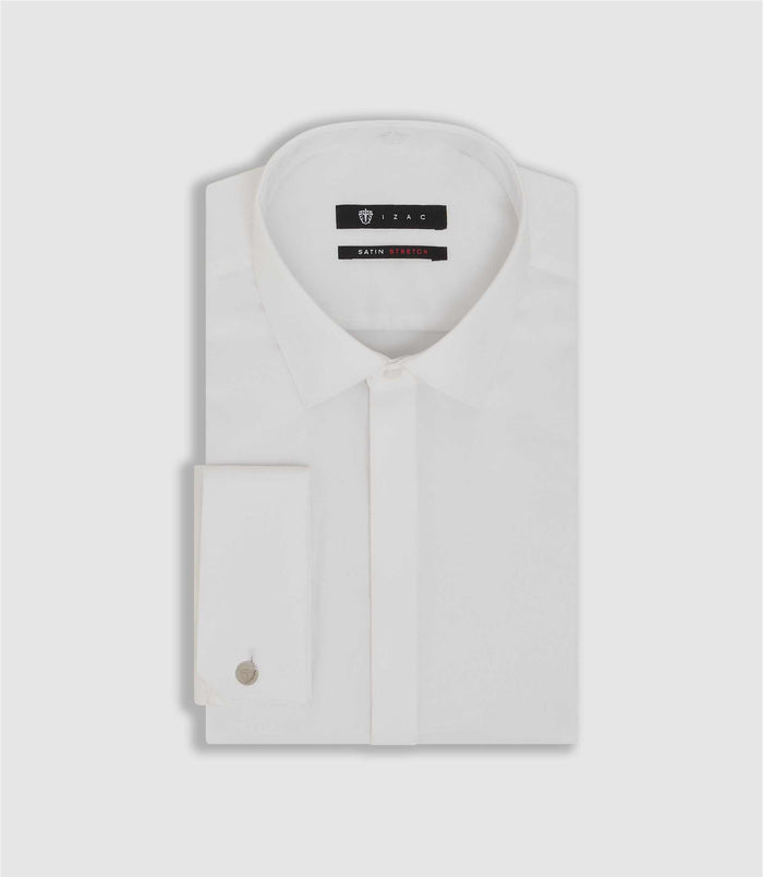 izac Chemise en satin stretch blanche "Sastretchmixte"
