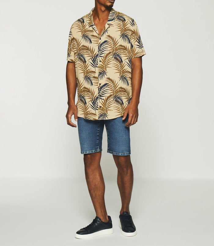izac Chemise imprimée à manches courtes camel et marine KARL