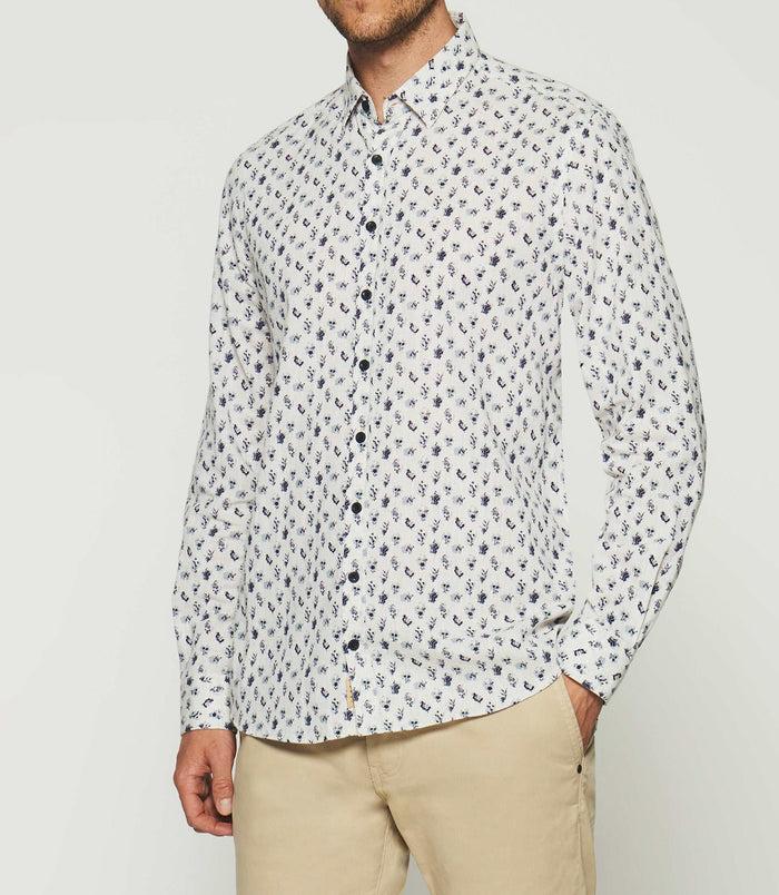 Izac Chemise Imprimée Floral Beige Et Marine KAMERON