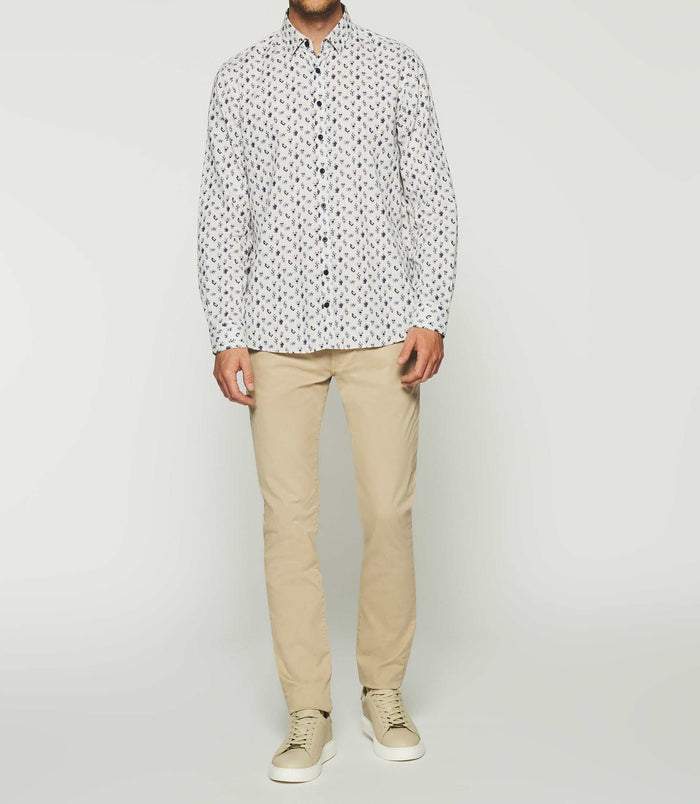 izac Chemise imprimée floral beige et marine KAMERON