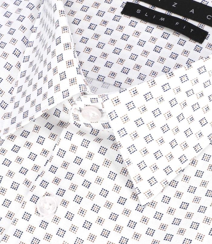 Izac Chemise Imprimée Micro Motifs Blanche Et Beige PAMPA