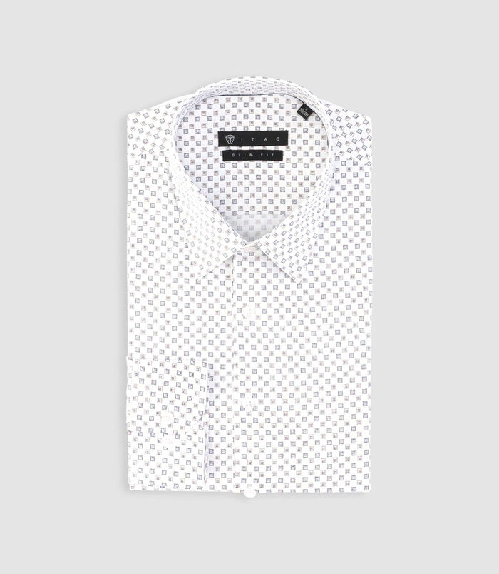 izac Chemise imprimée micro motifs blanche et beige PAMPA