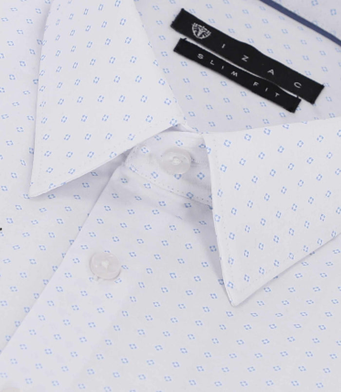 Izac Chemise Imprimée Micro Motifs Blanche Et Bleu PAOLINO