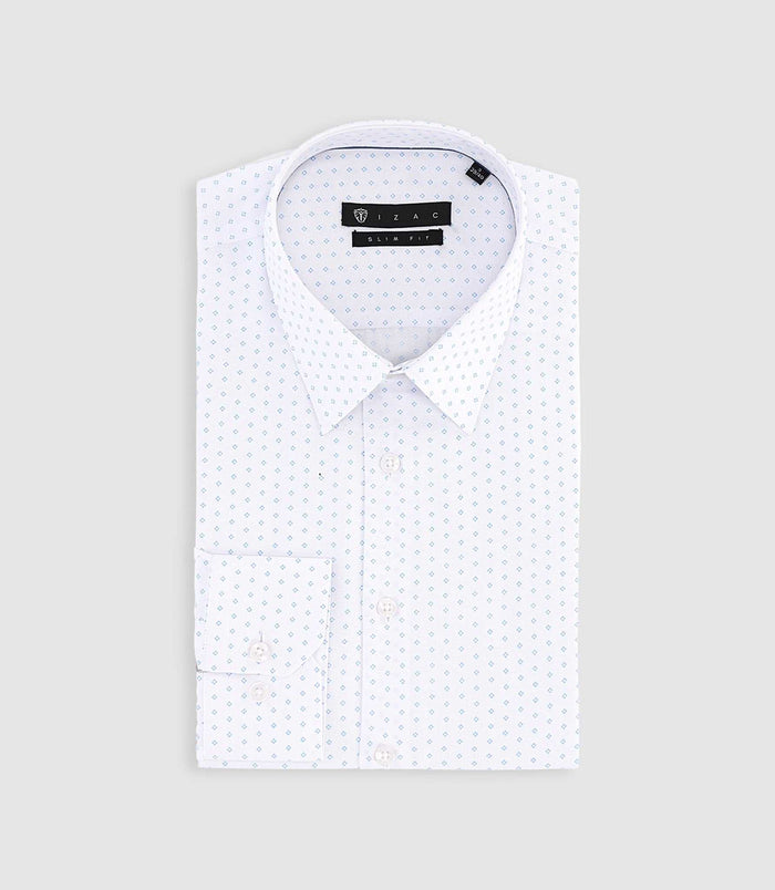 izac Chemise imprimée micro motifs blanche et bleu PAOLINO