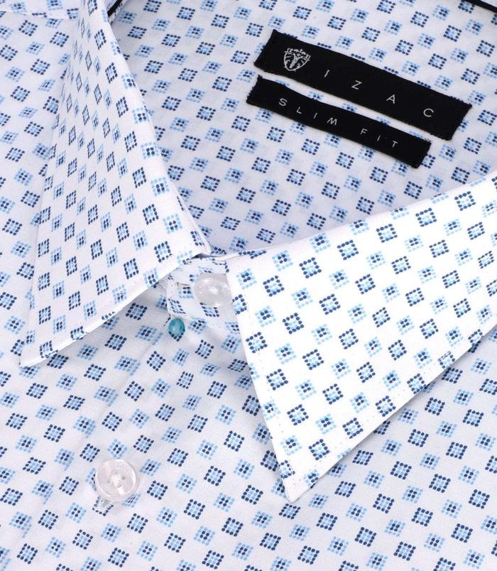 Izac Chemise Imprimée Micro Motifs Blanche Et Bleue PAMPA