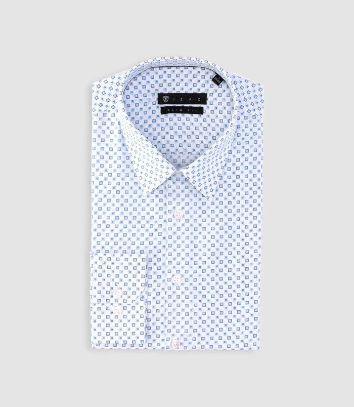 Izac Chemise Imprimée Micro Motifs Blanche Et Bleue PAMPA