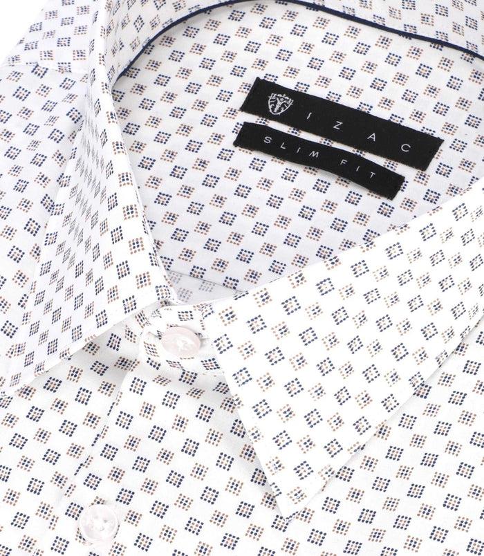 Izac Chemise Imprimée Micro Motifs Blanche Et Camel PAMPA