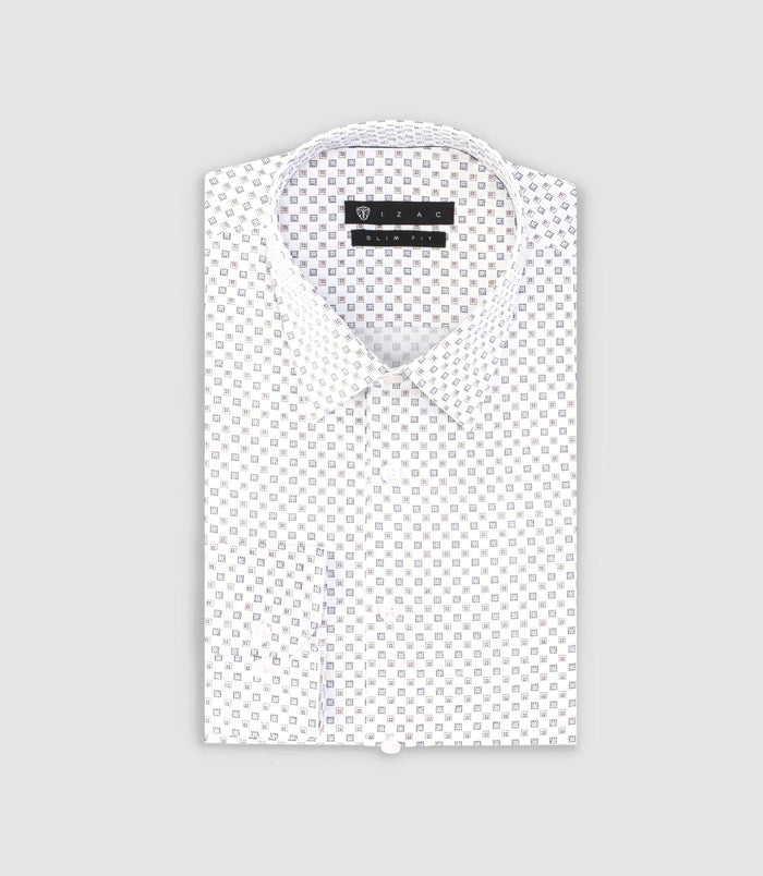 Izac Chemise Imprimée Micro Motifs Blanche Et Camel PAMPA