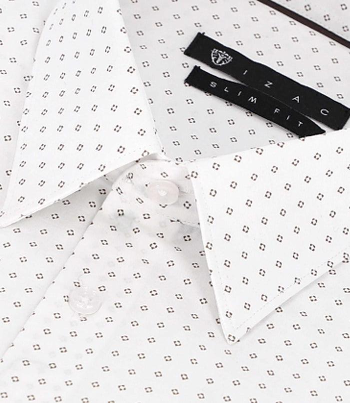 Izac Chemise Imprimée Micro Motifs Blanche Et Camel PAOLINO