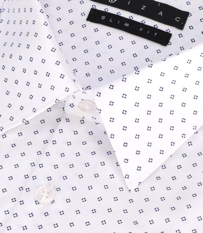 Izac Chemise Imprimée Micro Motifs Blanche Et Marine PAOLINO