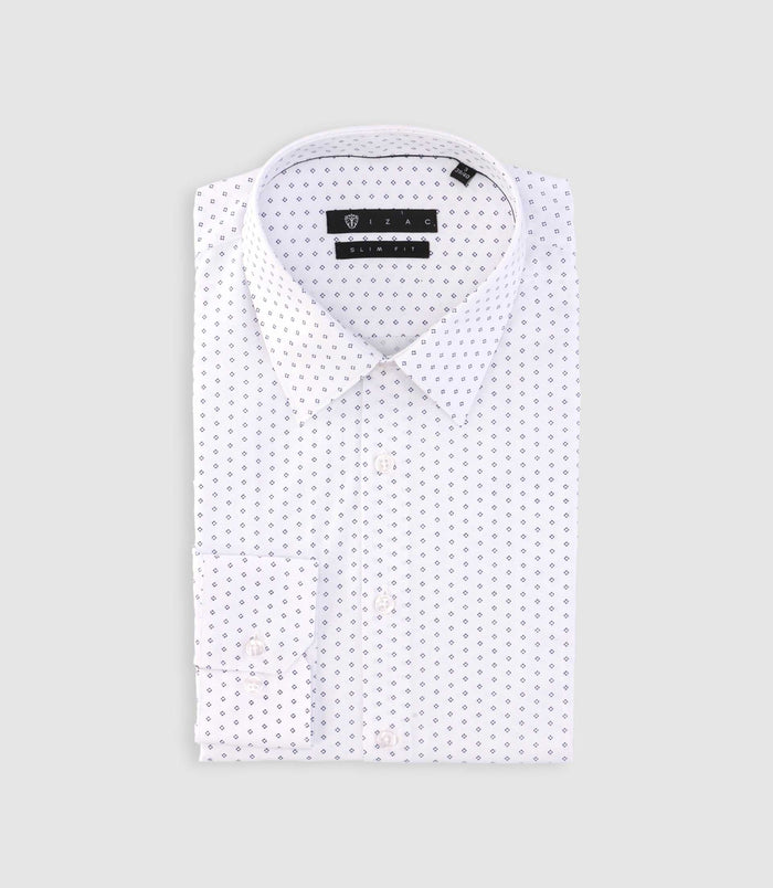 Izac Chemise Imprimée Micro Motifs Blanche Et Marine PAOLINO