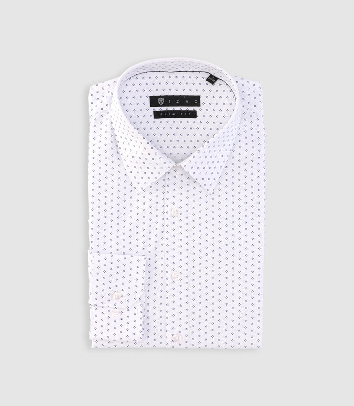 izac Chemise imprimée micro motifs blanche et marine PAOLINO