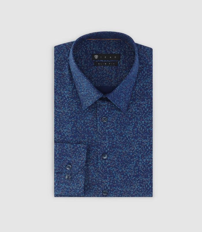 izac Chemise imprimée micro motifs marine et beige PENTI