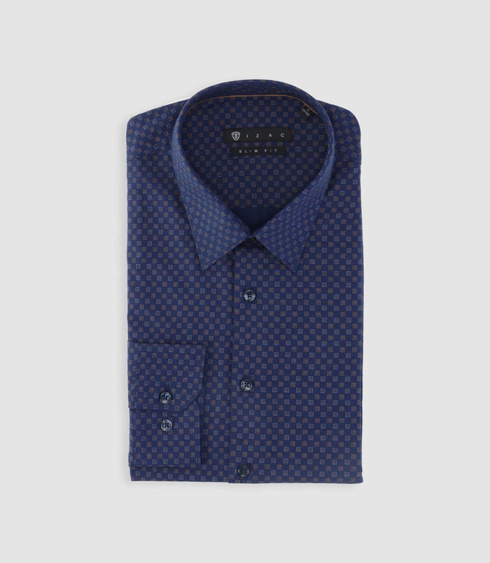 izac Chemise imprimée micro motifs marine et camel PAMPA