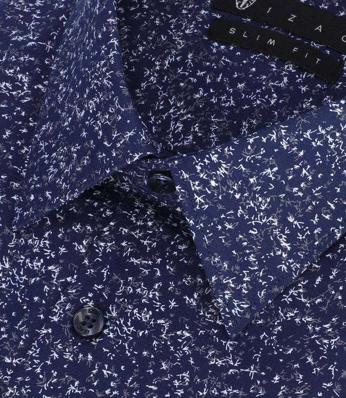 Izac Chemise Imprimée Micro Motifs Marine Et Gris PENTI