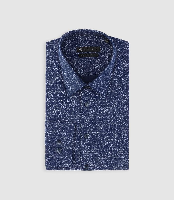 izac Chemise imprimée micro motifs marine et gris PENTI
