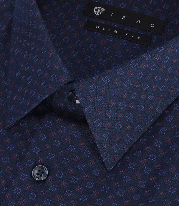 Izac Chemise Imprimée Micro Motifs Marine Et Rouge PAMPA