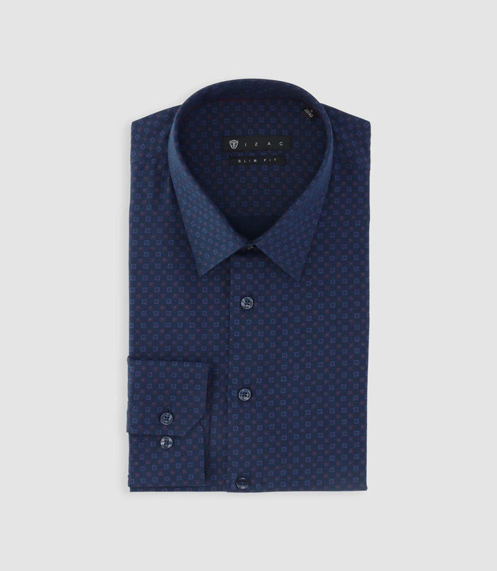 izac Chemise imprimée micro motifs marine et rouge PAMPA