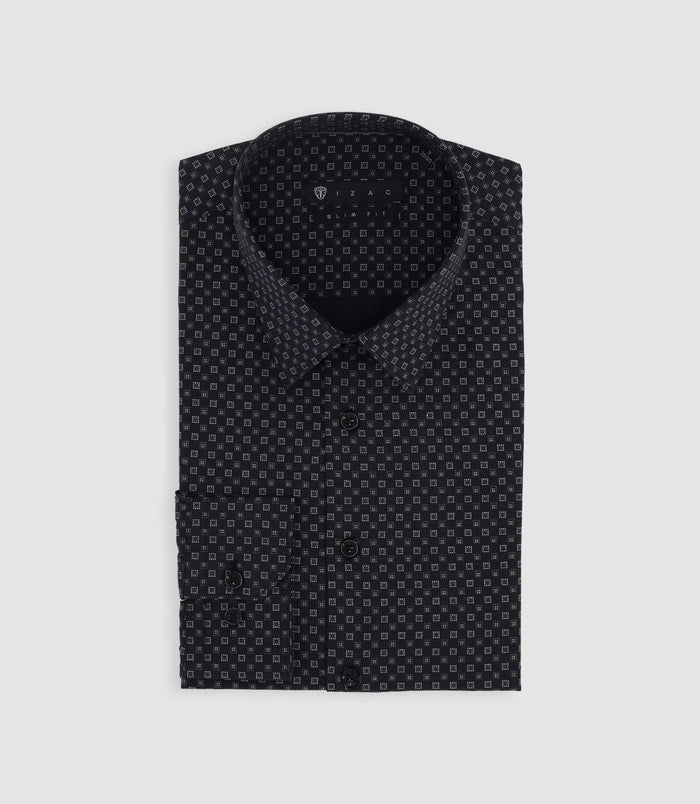 Izac Chemise Imprimée Micro Motifs Noire Et Grise PAMPA