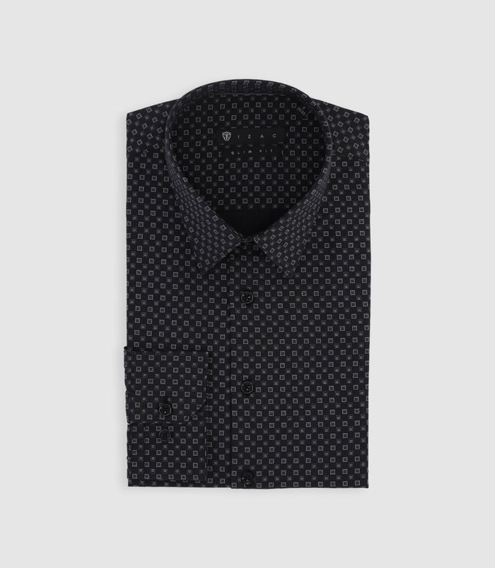 izac Chemise imprimée micro motifs noire et grise PAMPA