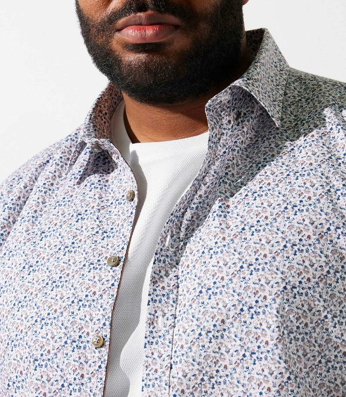 Izac Chemise Manches Courtes à Imprimé Blanche Et Bleue KIRANBT
