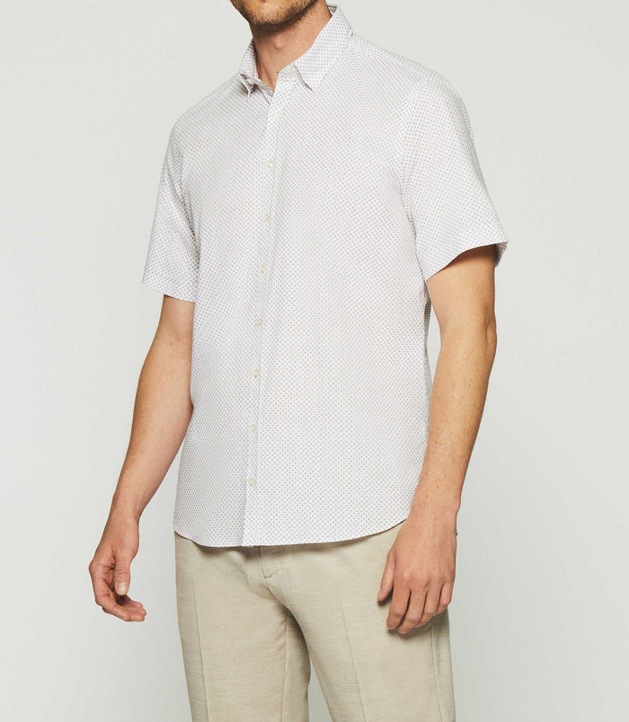 Izac Chemise Manches Courtes à Imprimé Blanche Et Camel KAMEL