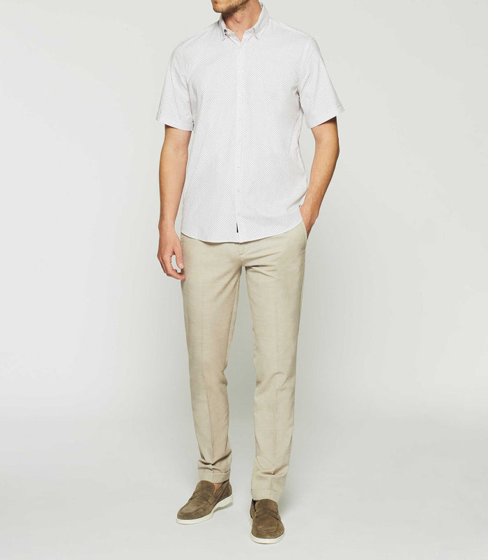 izac Chemise manches courtes à imprimé blanche et camel KAMEL