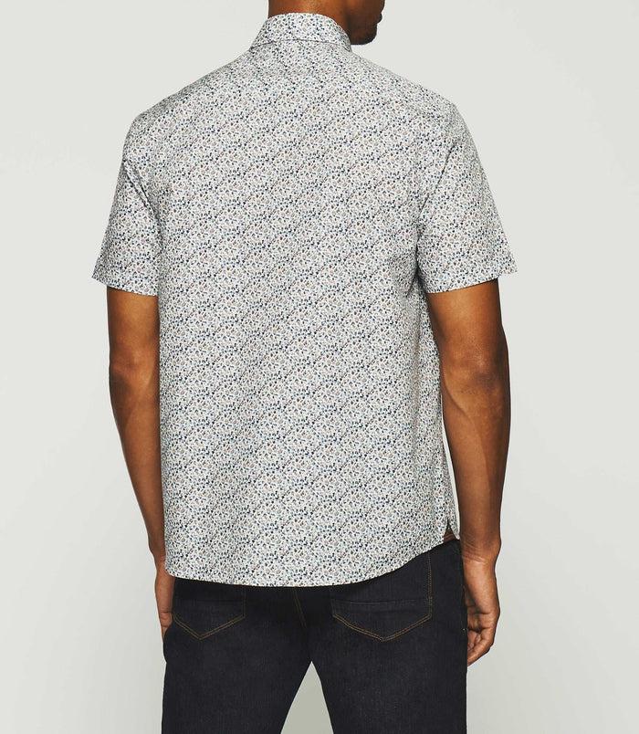 Izac Chemise Manches Courtes à Imprimé Fleur Blanche Et Bleue KIRAN