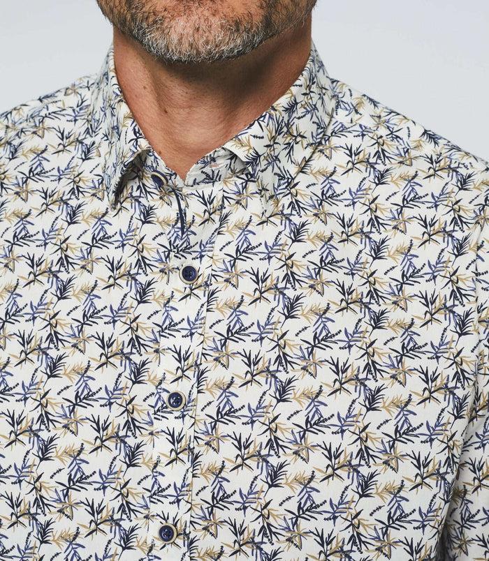 Izac Chemise Manches Courtes Blanche Et Bleue "Kerane"