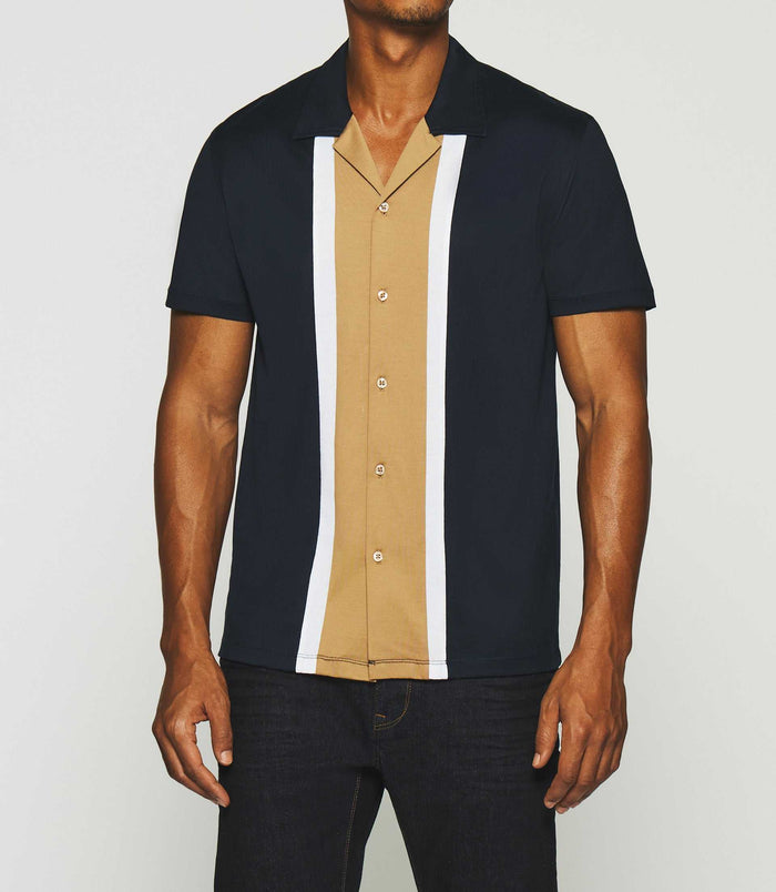 Izac Chemise Manches Courtes En Jersey Marine Et Camel KAMI