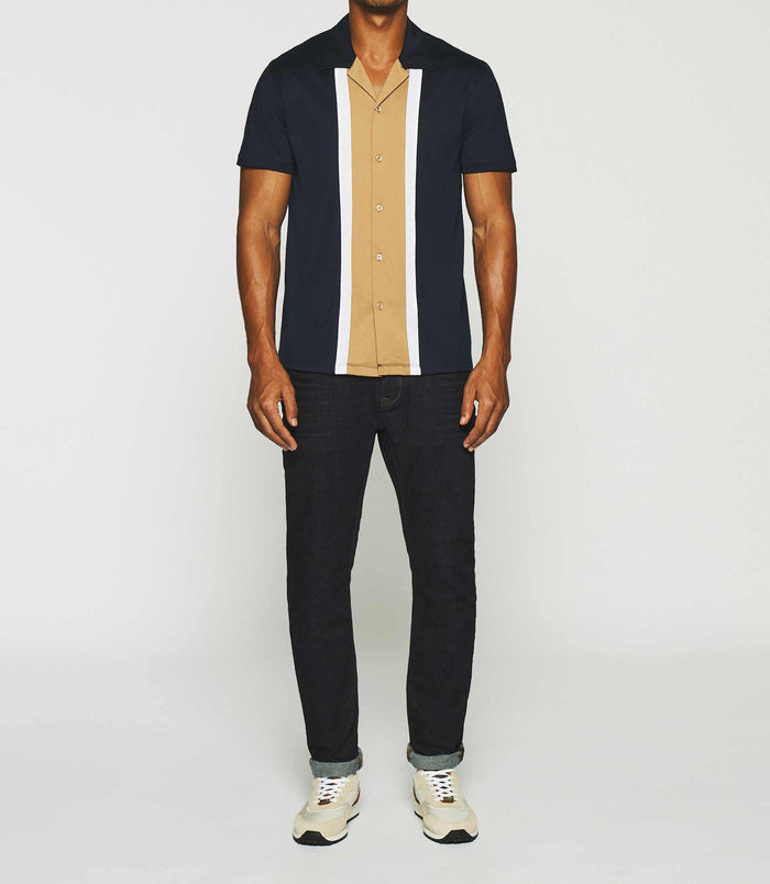 izac Chemise manches courtes en jersey marine et camel KAMI
