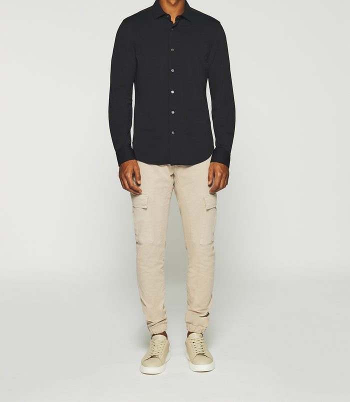 izac Chemise regular en maille piquée noire MELCHIOR