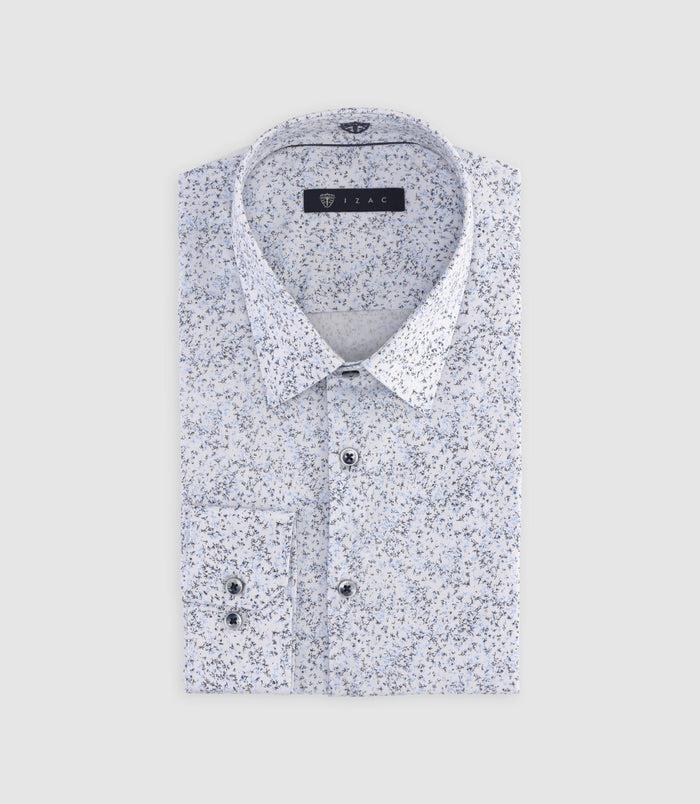izac Chemise slim à imprimé floral blanche et marine MANU