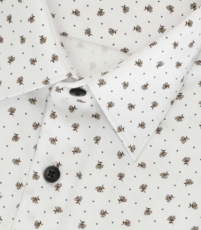 Izac Chemise Slim à Imprimé Micro Motifs Blanc Et Camel MATT